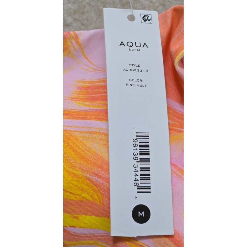 Aqua Swim One Shoulder Tie Marble Swirl Bikini Top Women's M Pink Multi - Picture 8 of 8